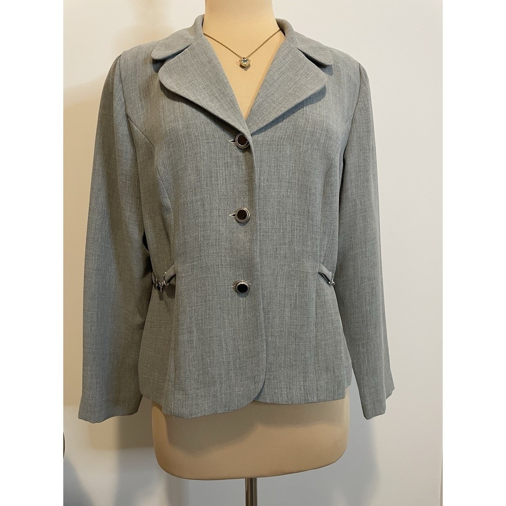 VTG Leslie Fay Grey 3-Button Blazer Jacket Silver Hardware 12P